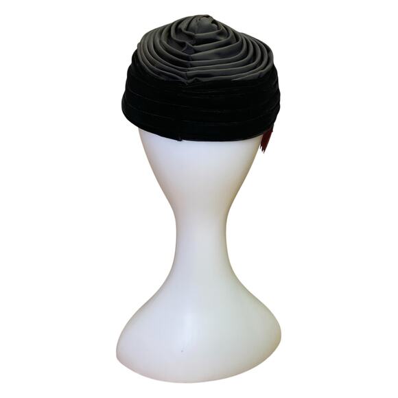 1950s Vintage Black Velvet Satin Cocktail Hat Christine Original Tilt Hat main image 6
